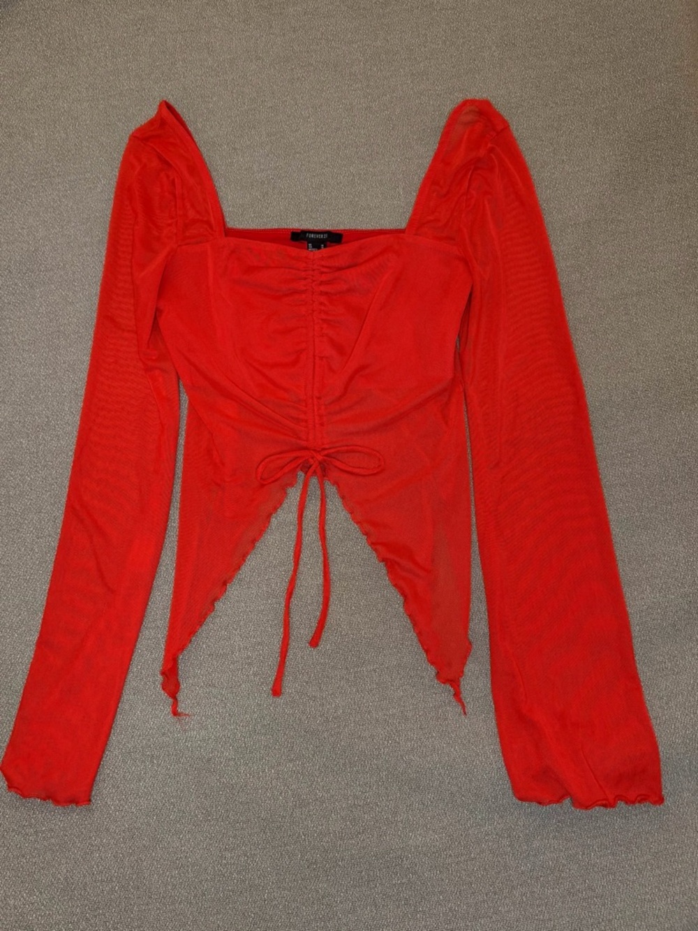Forever 21 Vibrant Red Ruched Tie-Front Long Sleeve Top